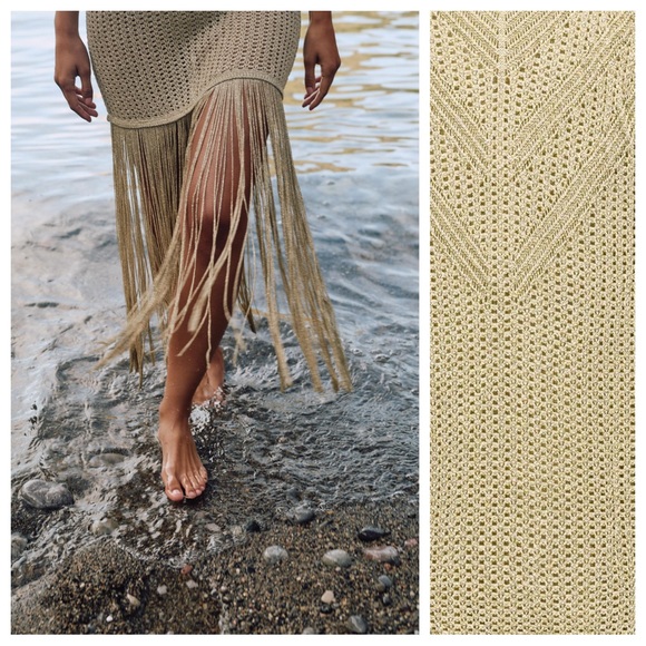 Zara Beige Knit Fringe Dress - Picture 3 of 14